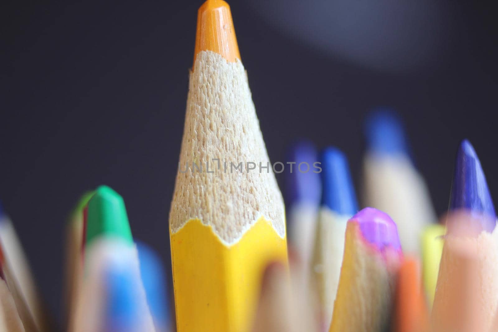 Bright colored multicolor pencils on black background by Photochowk