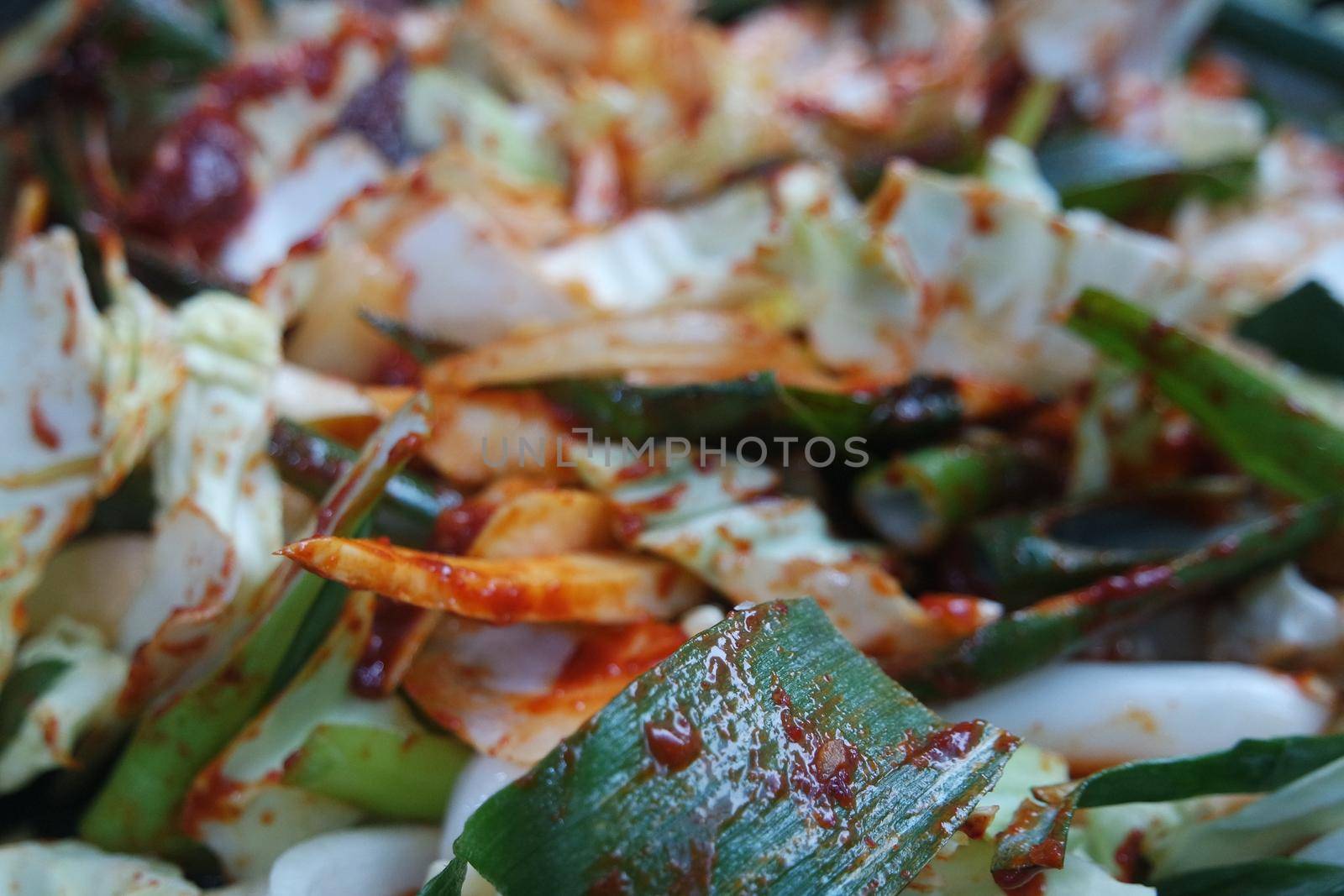 Dak galbi, traditional Korean food preparation. Fried chicken with spice sauce and vegetable. Chuncheon, Korea Dakgalbi, traditional food