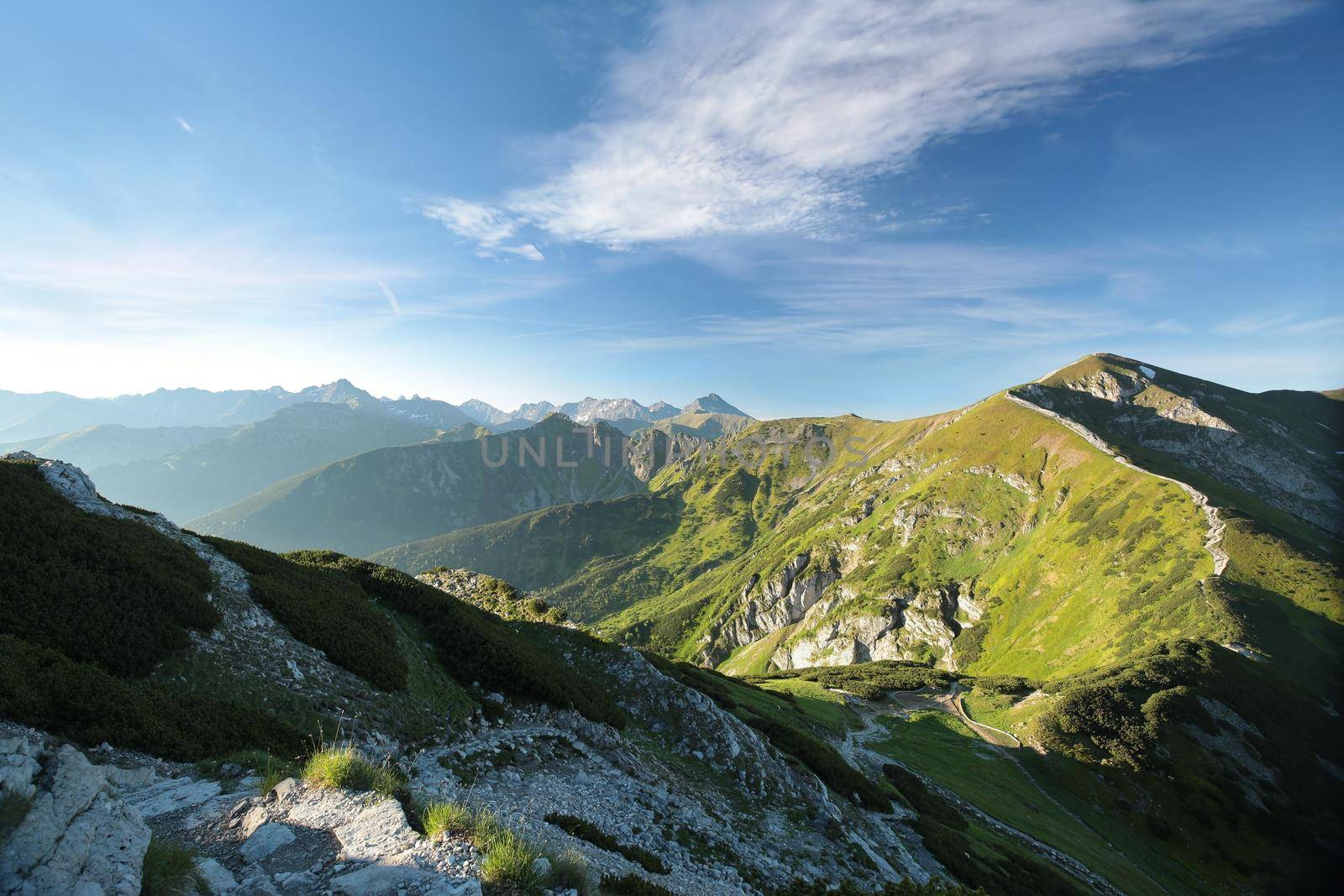 Peaks in the Carpathian Mountains at sunrise.