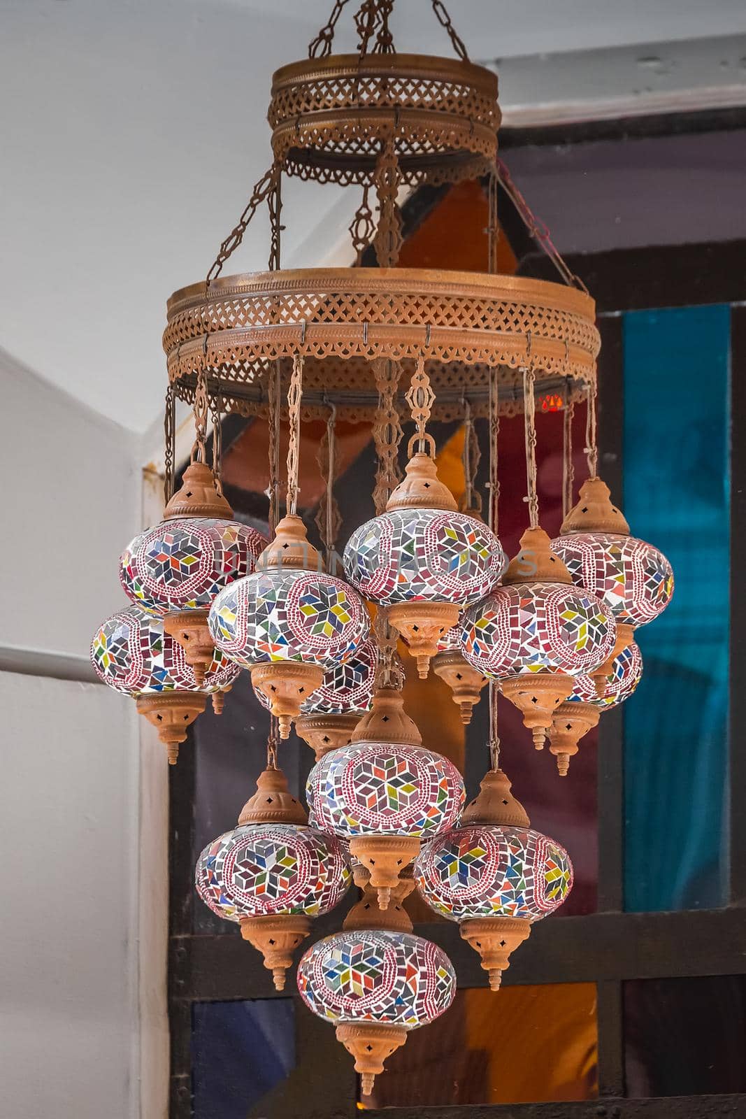 Beautiful antique lamps at the Grand Bazaar in Istanbul, Turkey.