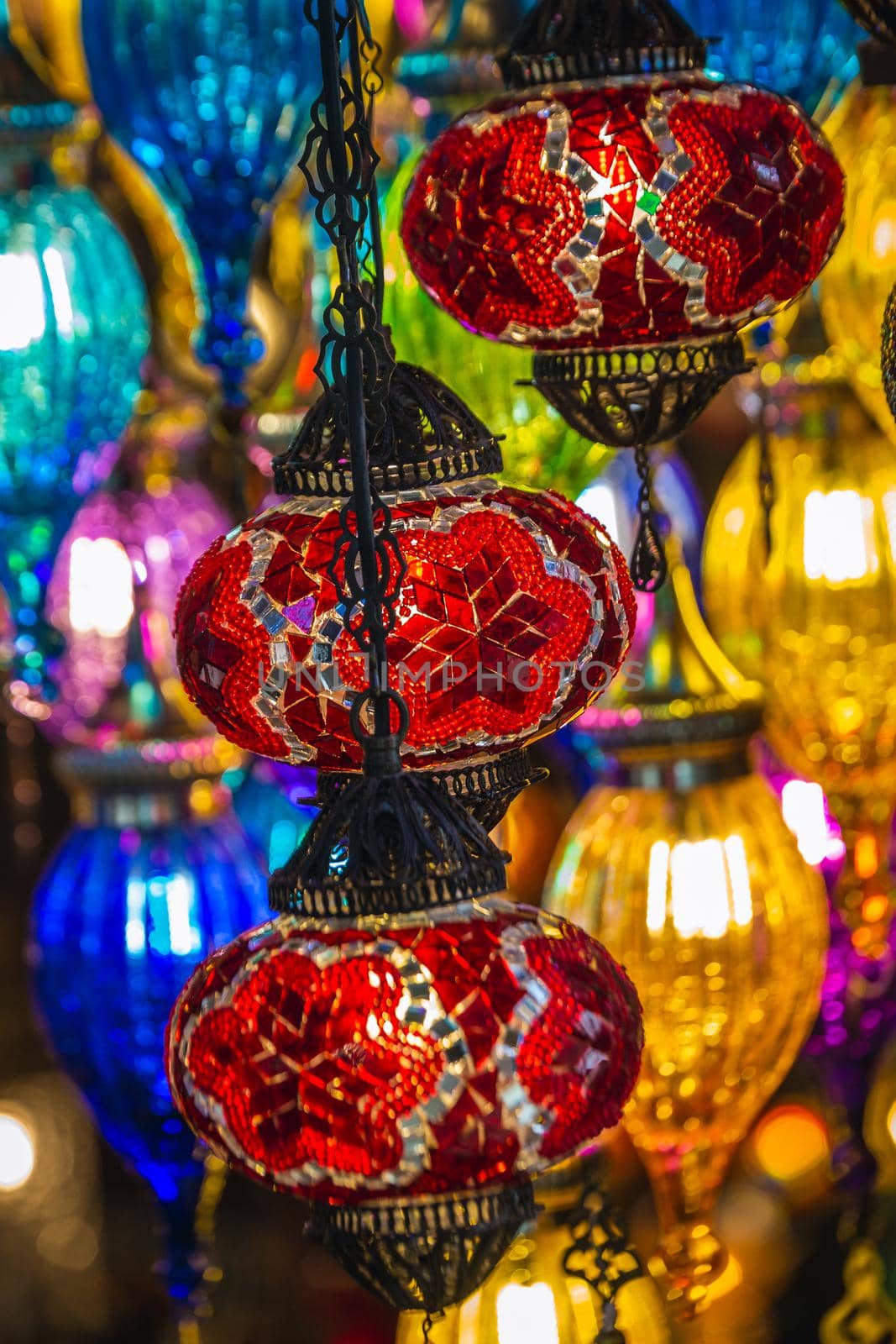 Beautiful antique lamps at the Grand Bazaar in Istanbul, Turkey.