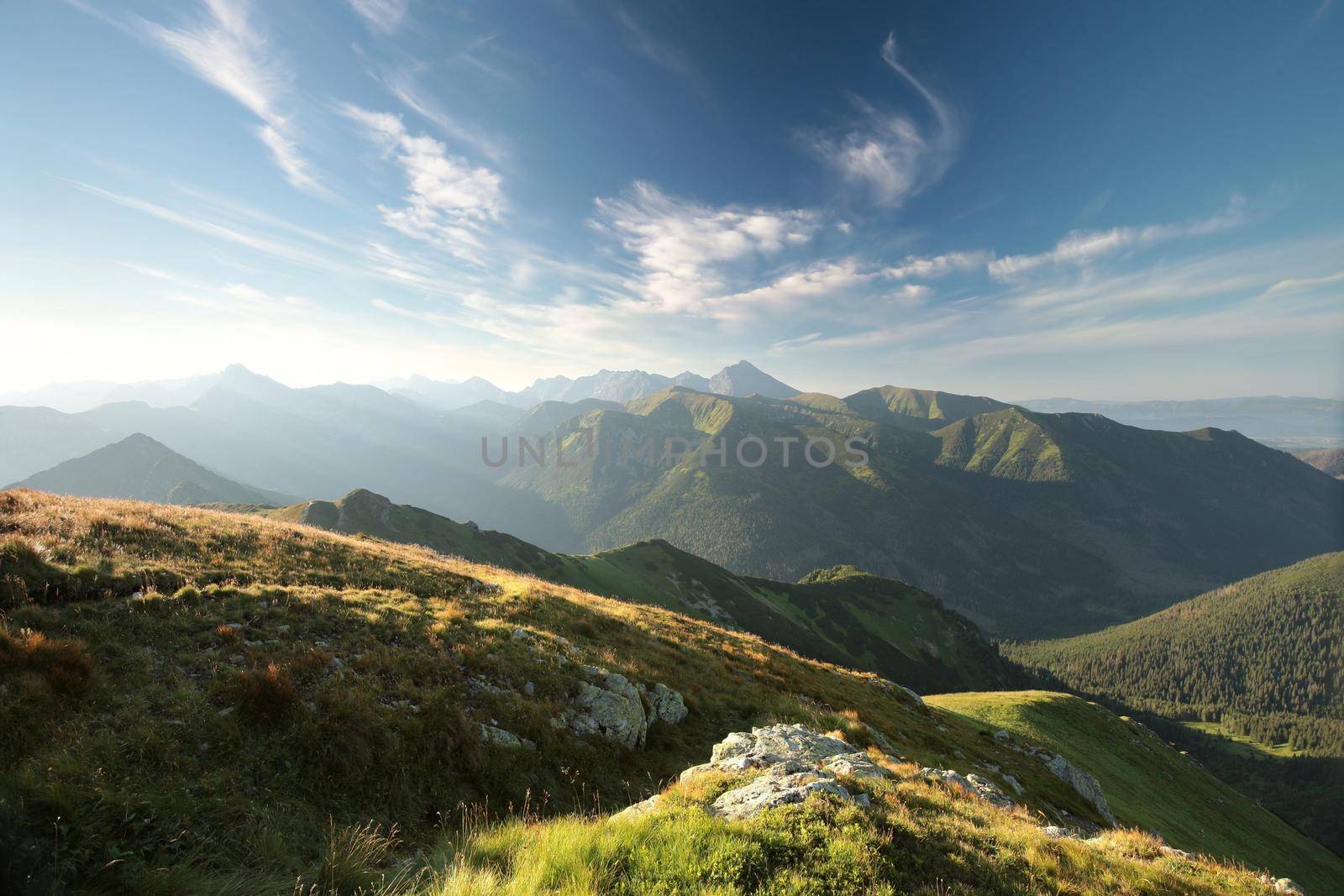 Peaks in the Carpathian Mountains at sunrise.