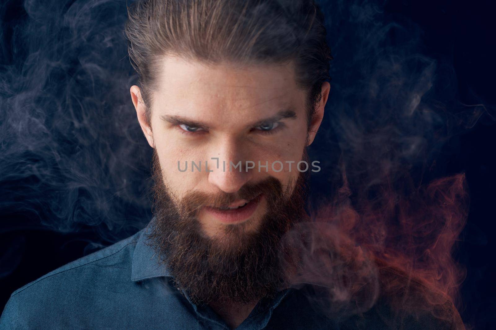 Cheerful man beard emotions black shirt close-up by SHOTPRIME