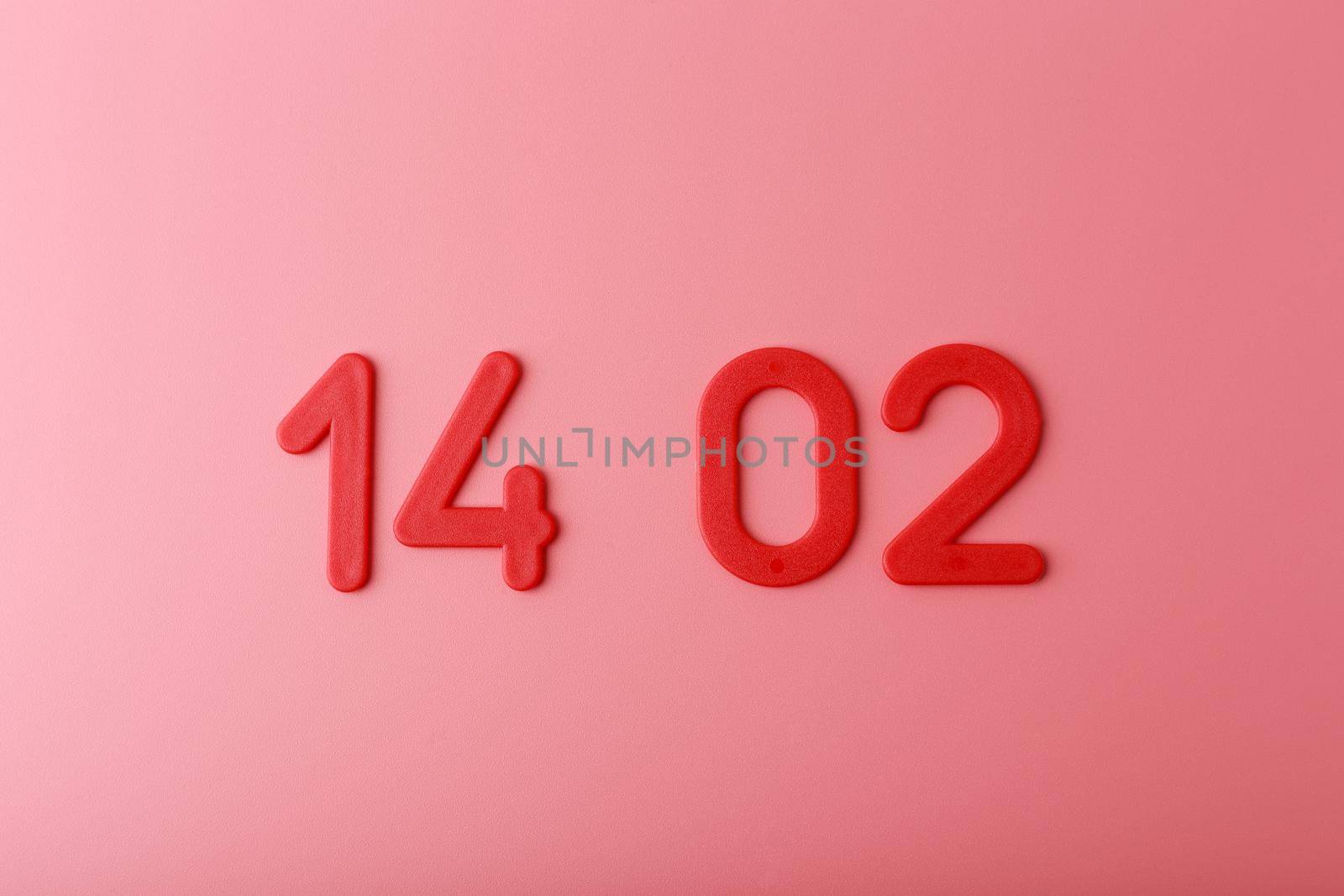 Red numbers 14 02 on bright pink background. Concept of Happy Valentine's day  by Senorina_Irina
