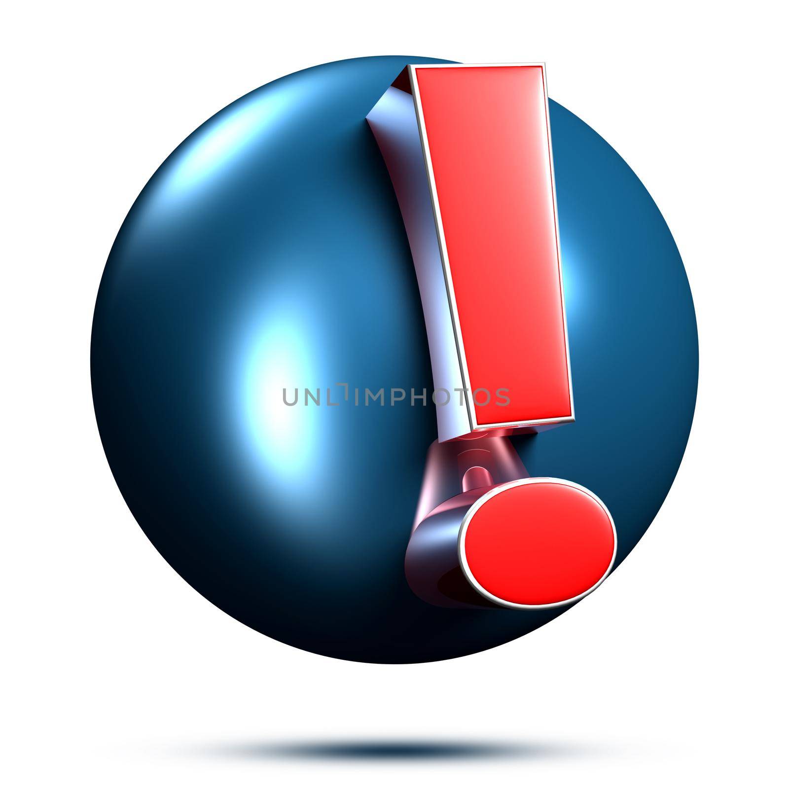 Exclamation mark isolated on white background illustration 3D rendering with clipping path.