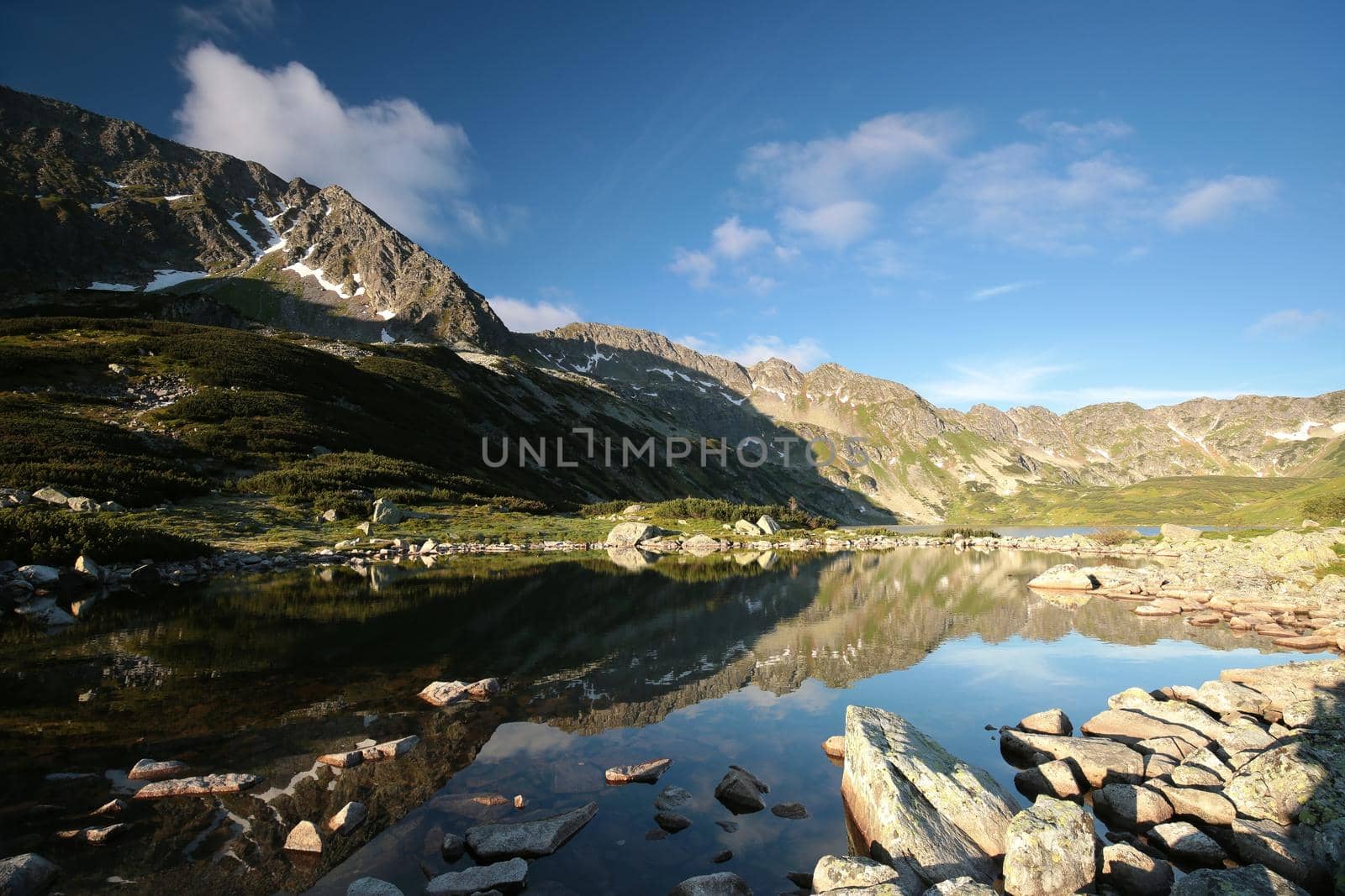 Pond in a valley in the Carpathian Mountains at dawn