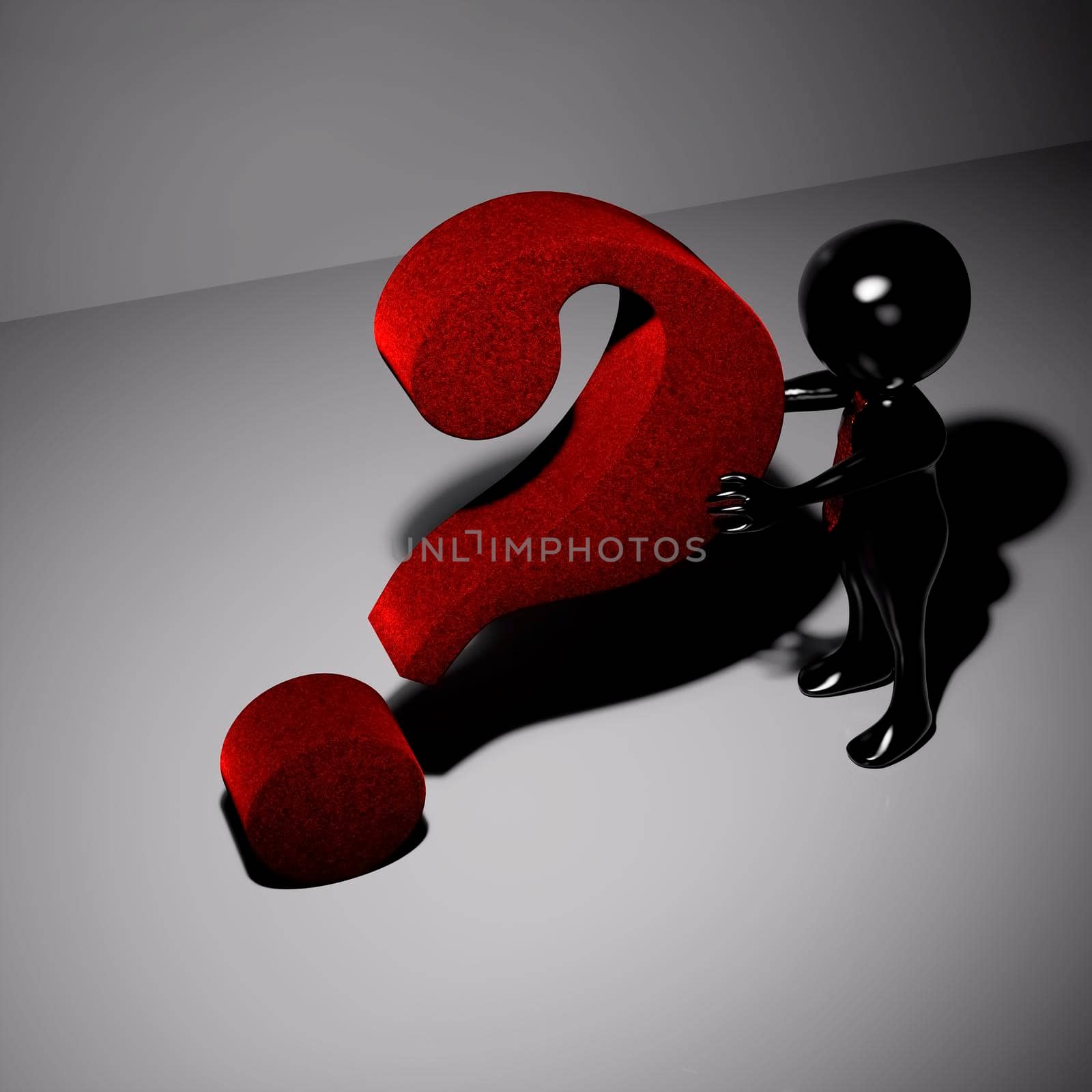 3d black man with red tie supporting a big red question mark by ankarb