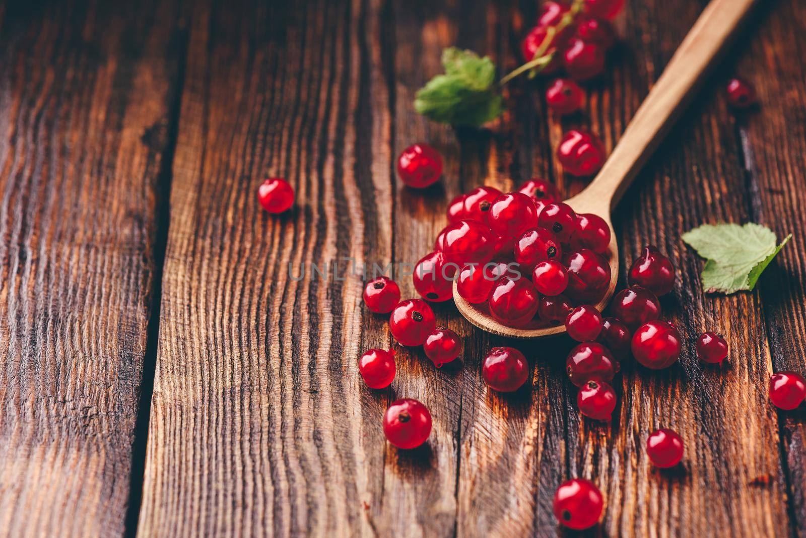 Spoonful of red currant over the dark wooden surface