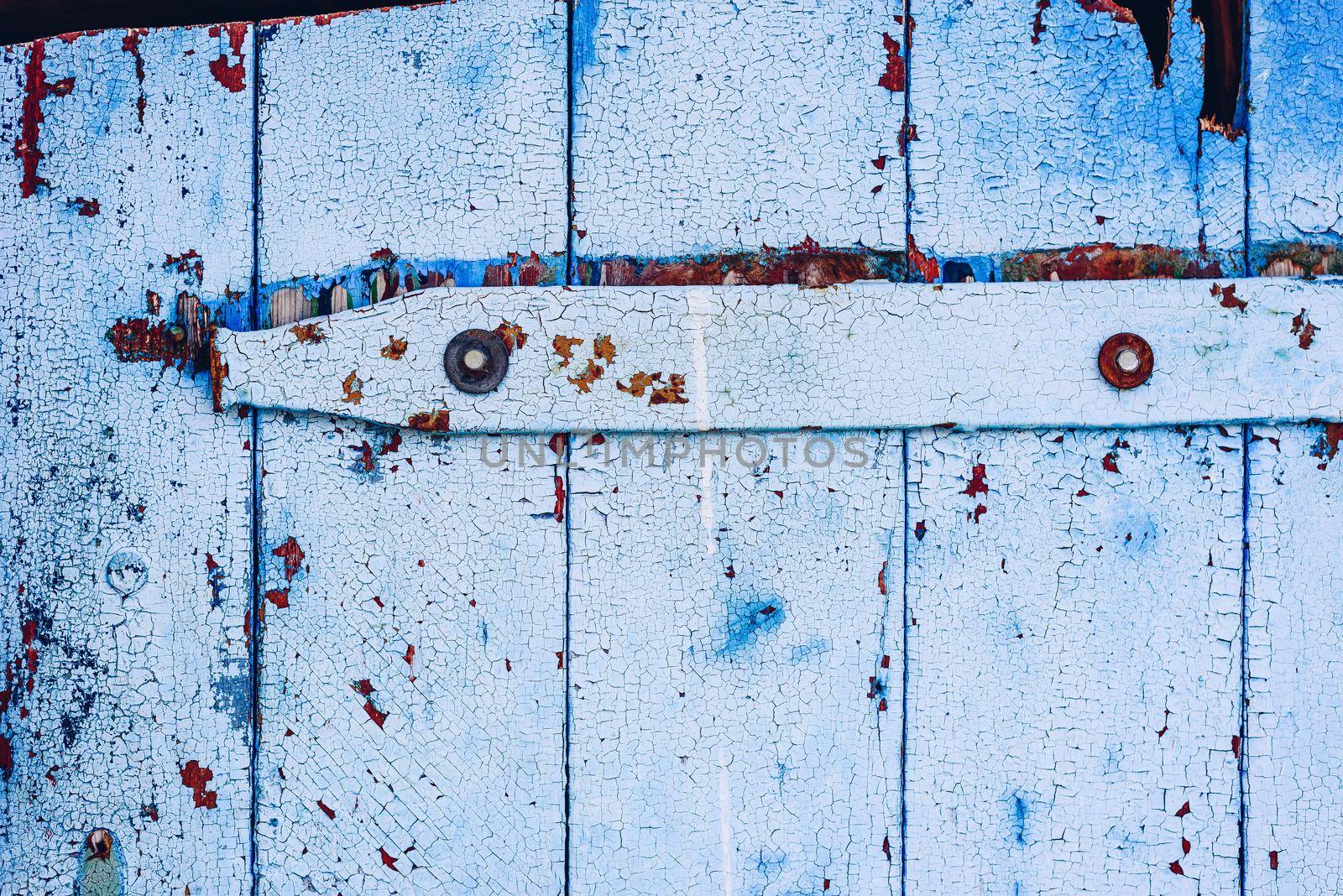 Background of blue painted wooden surface. View from above