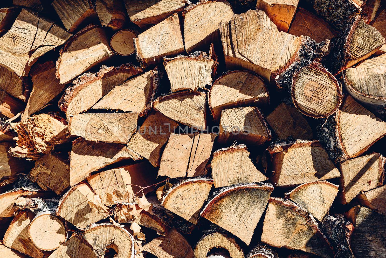 Background of a stack pile of chopped wood