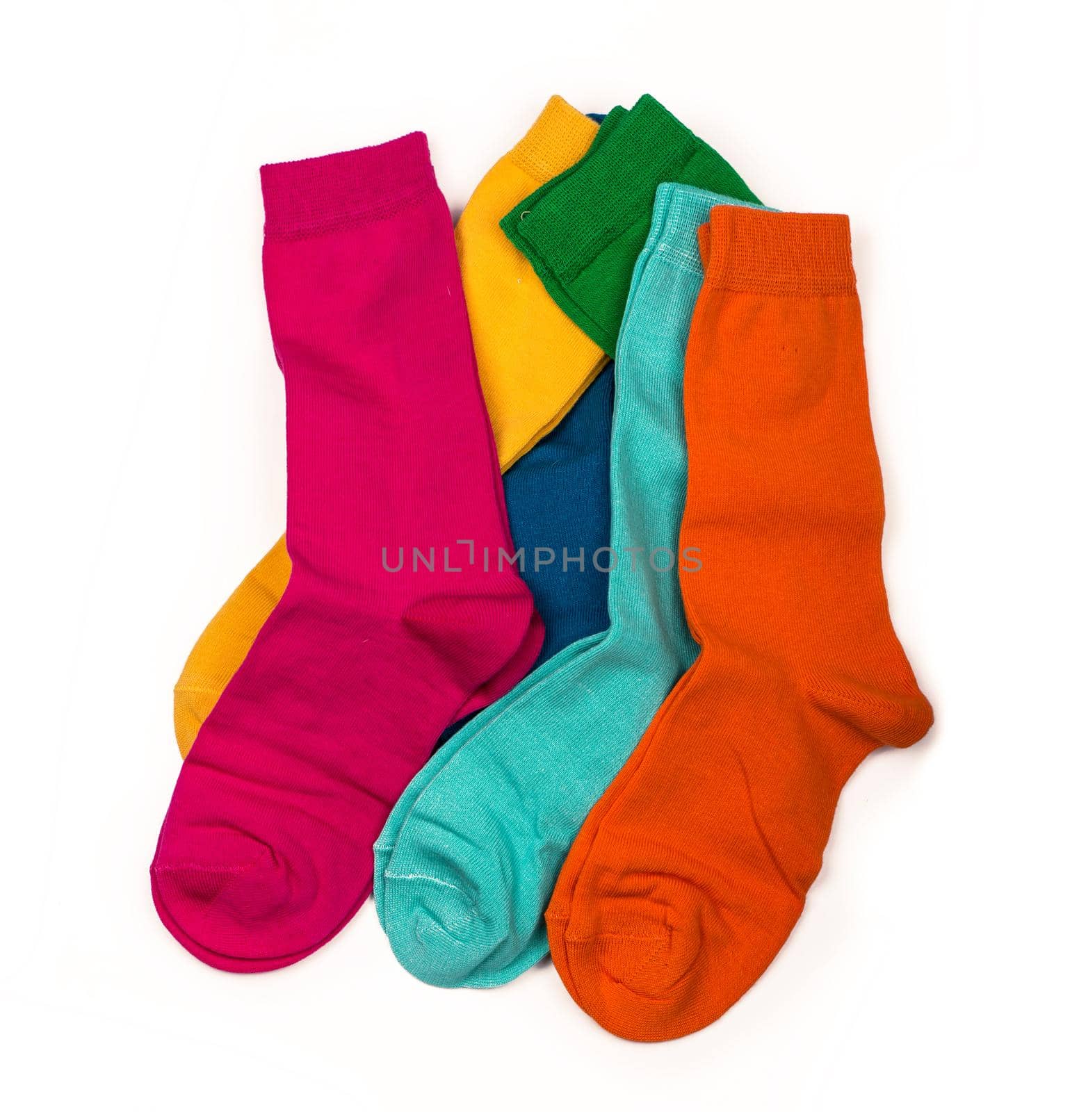 Colorful sock on the white background, top view by aprilphoto