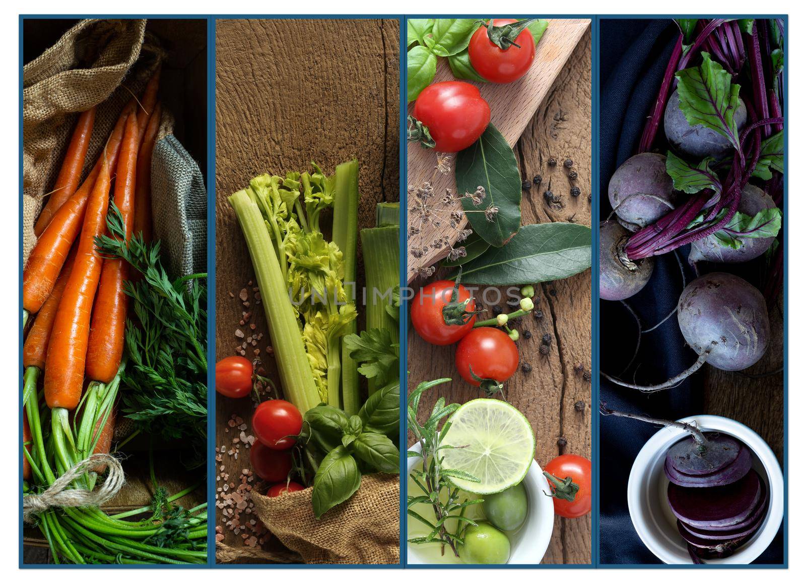 Collage of vegetables. Photo collage of different vegetables. Top view. Copy space, place for text