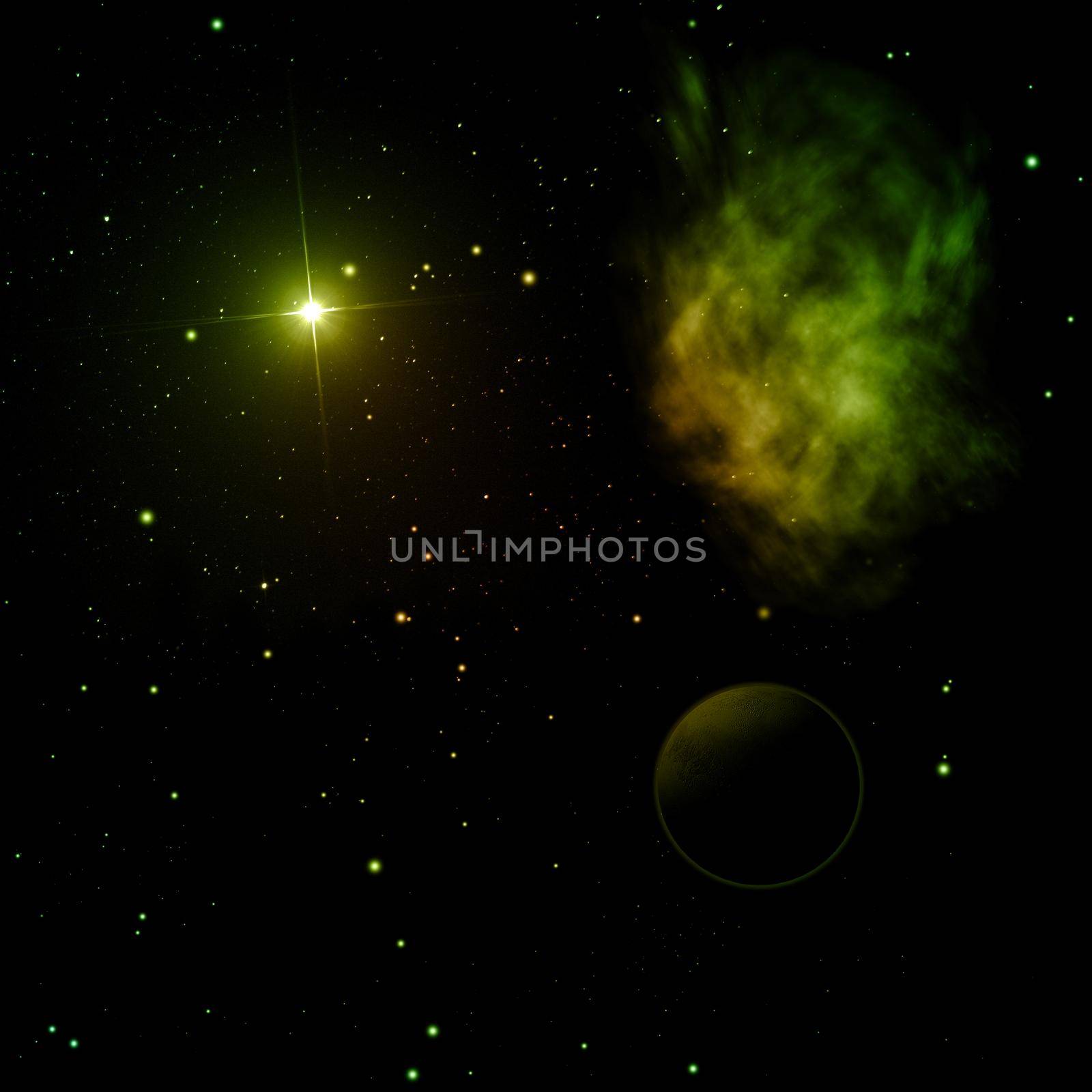 Planet in a space against stars. 3D rendering. by richter1910