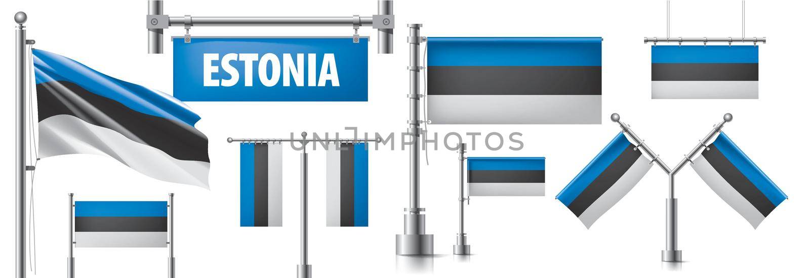 Vector set of the national flag of Estonia in various creative designs by butenkow