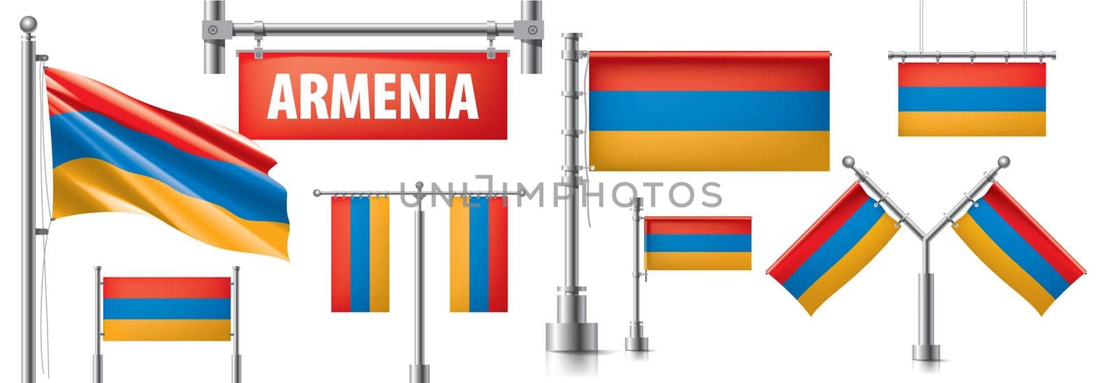 Vector set of the national flag of Armenia in various creative designs.