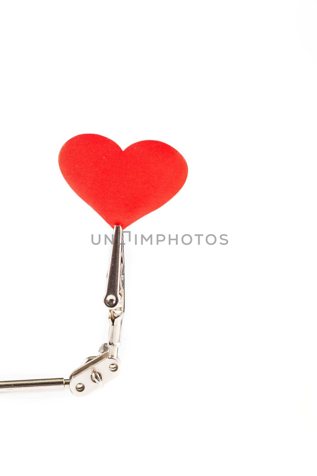 Valentines Day background with tool third hand holding hearts on white by galinasharapova