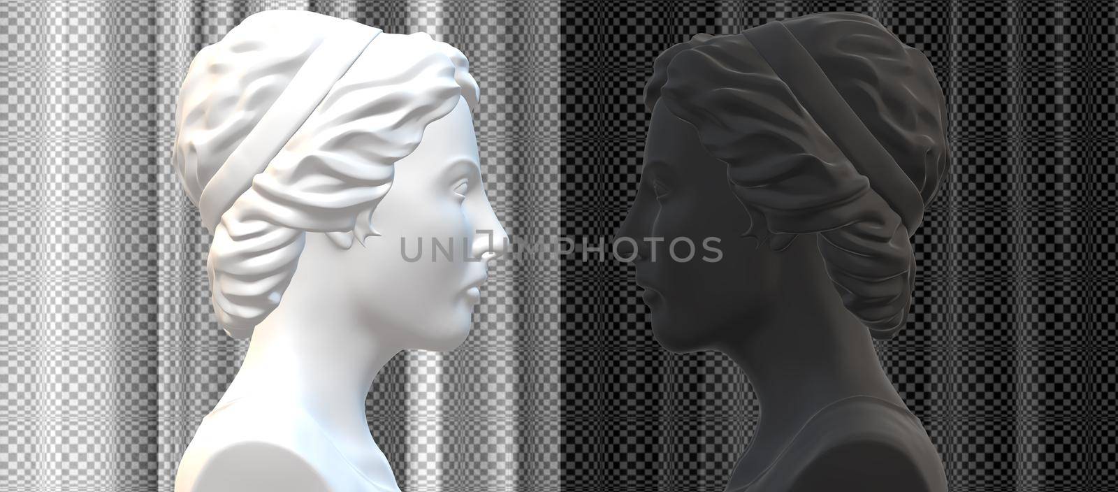 Bipolar mental health, brain disorder in black and white colours 3D illustration