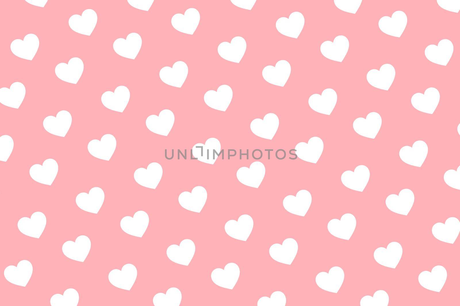 Valentines day background with white hearts decor on pink background.