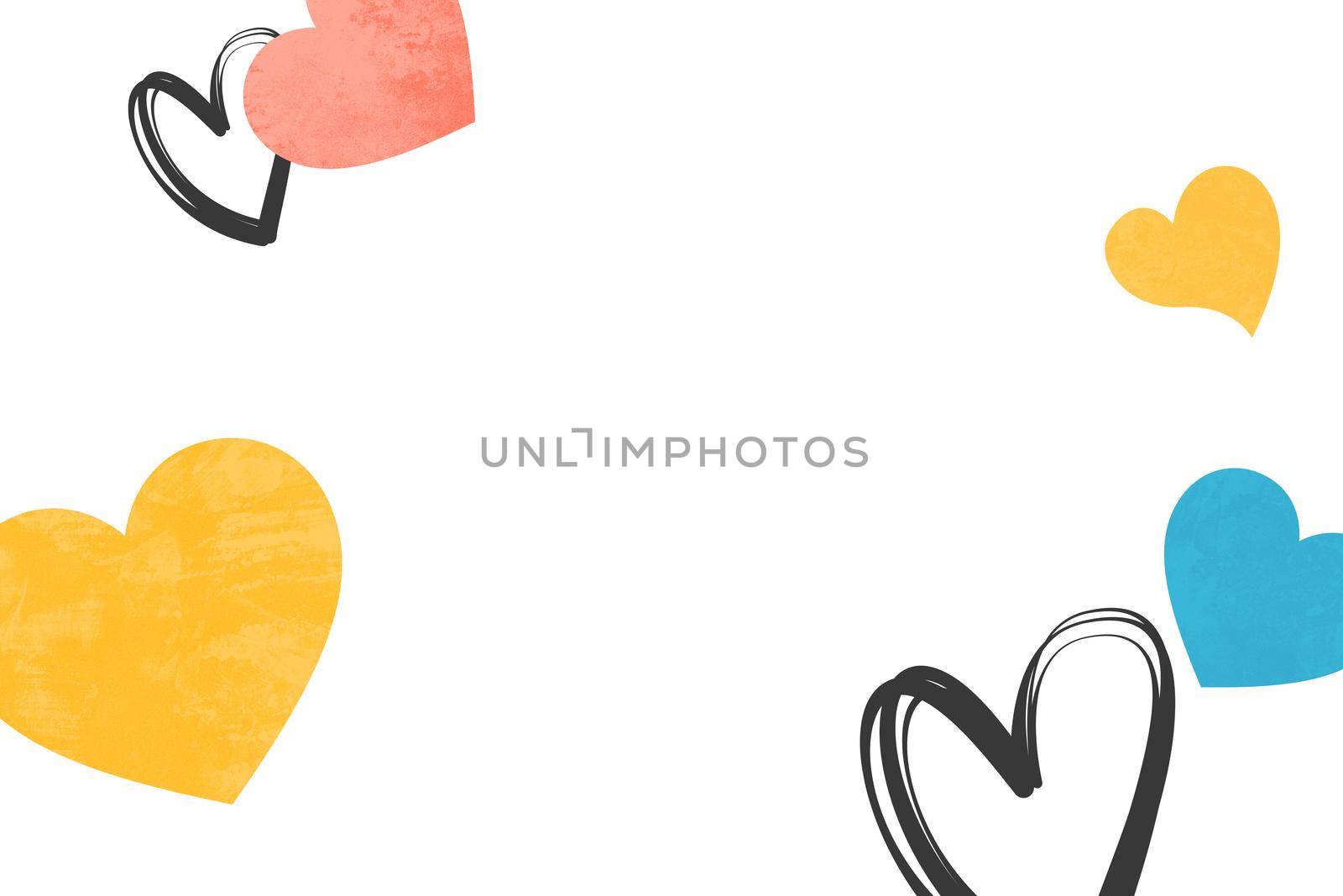 Valentines day background with hearts decor on white background and space for text.