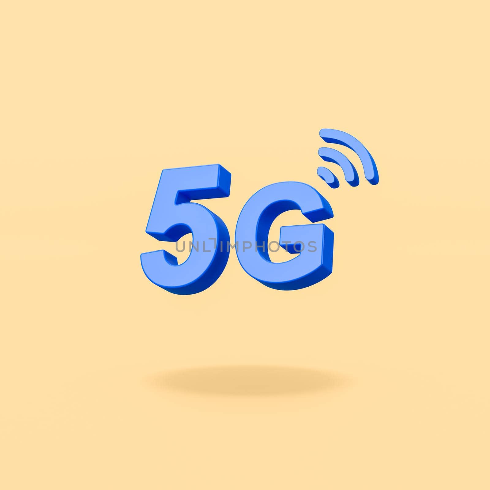Blue 5G 3D Text Symbol Shape on Flat Yellow Background with Shadow 3D Illustration
