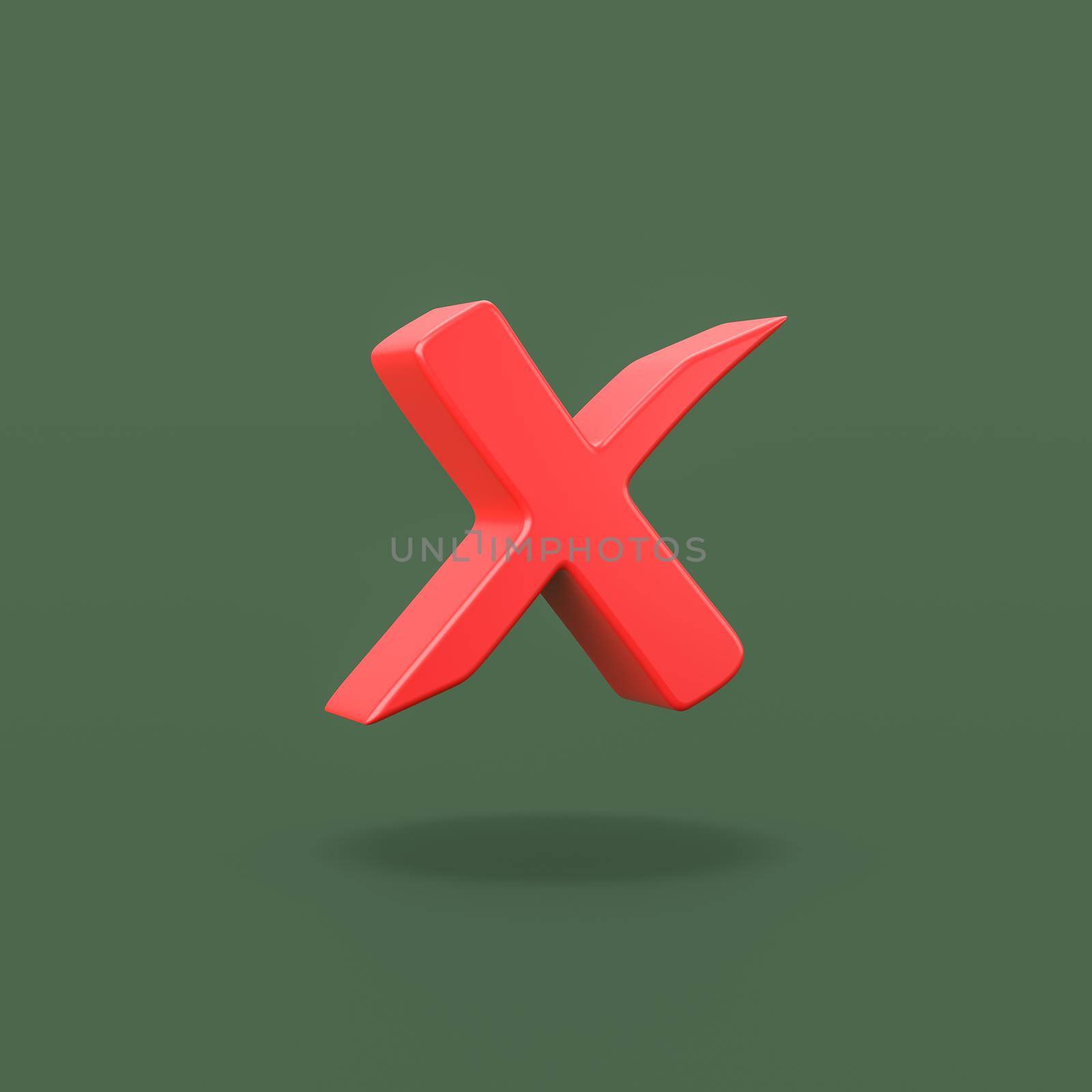Red Deny Mark on Flat Green Background with Shadow 3D Illustration