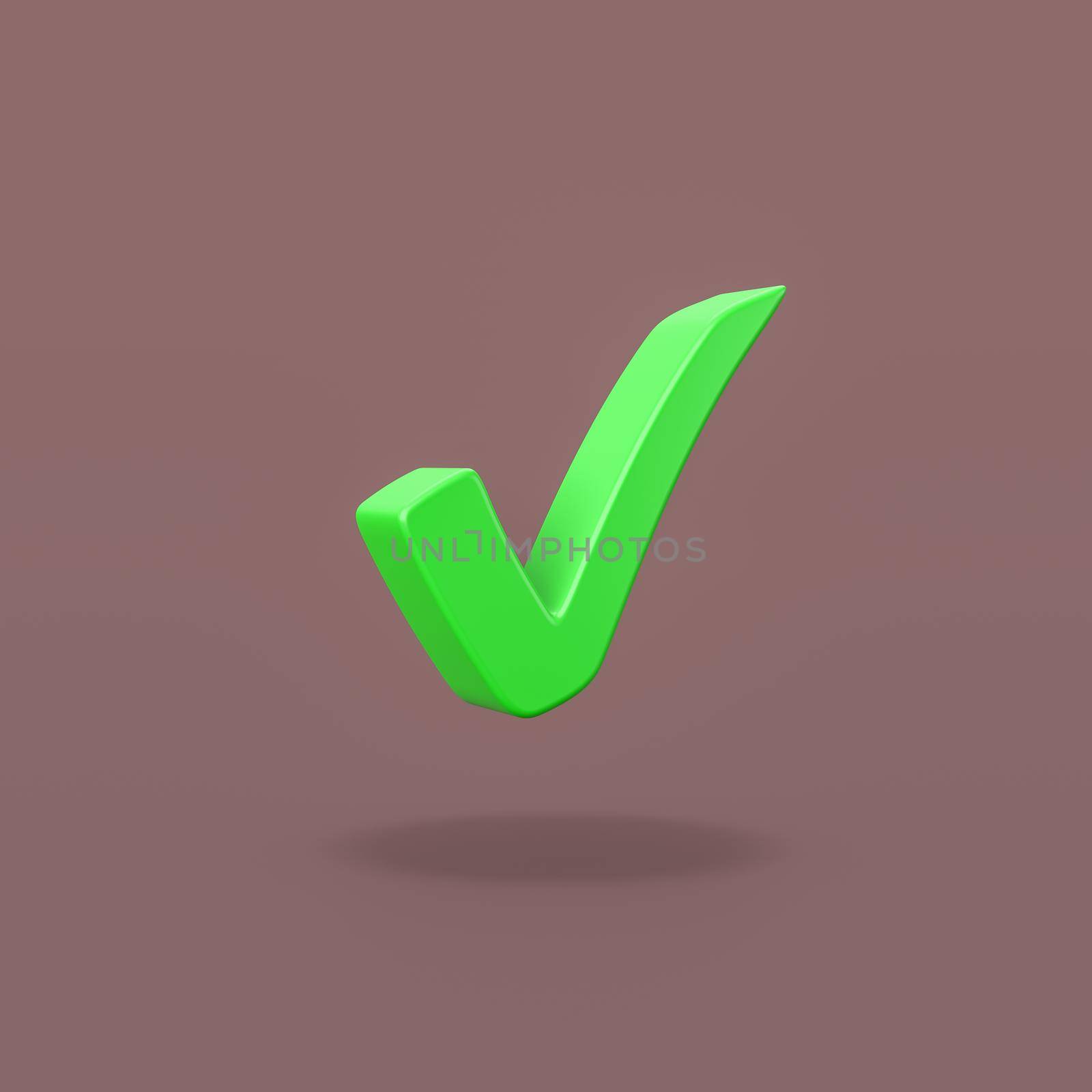 Green Check Mark on Flat Dark Red Background with Shadow 3D Illustration