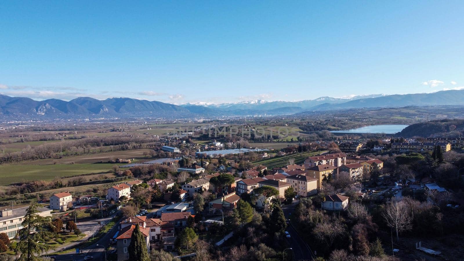 aerial photograph of the landscape of Terni with the lake of Narni in the Ternana valley