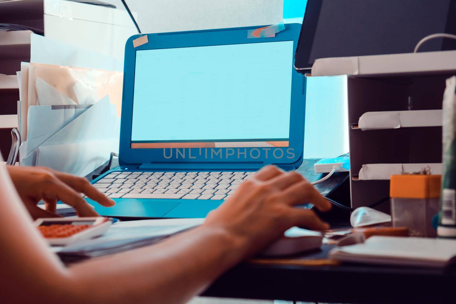 working from home, Image of Young Woman using a labtop computer