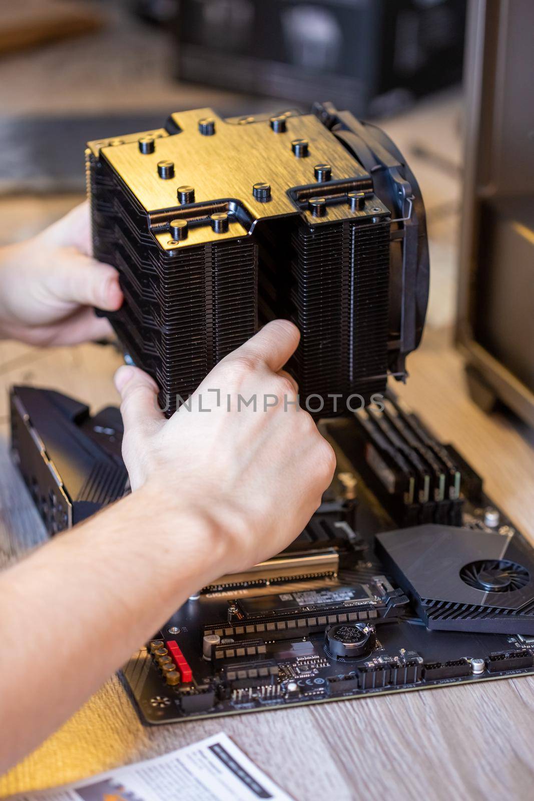 Installing a processor fan on the computer motherboard, PC assembly by galinasharapova