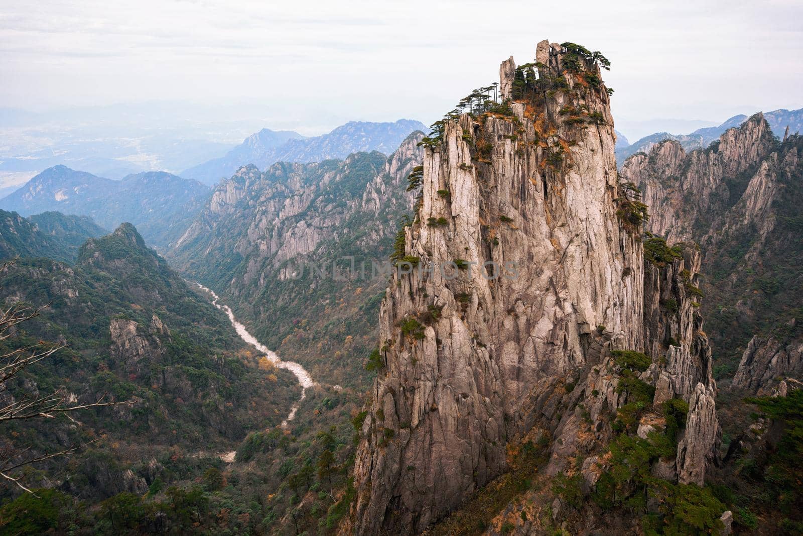 view on Shixin (Beginning-to-Believe) peak in Huangshan mountain (Yellow mountain), known as the loveliest mountain of China, World Natural and Cultural Heritage site by UNESCO, Anhui, China.