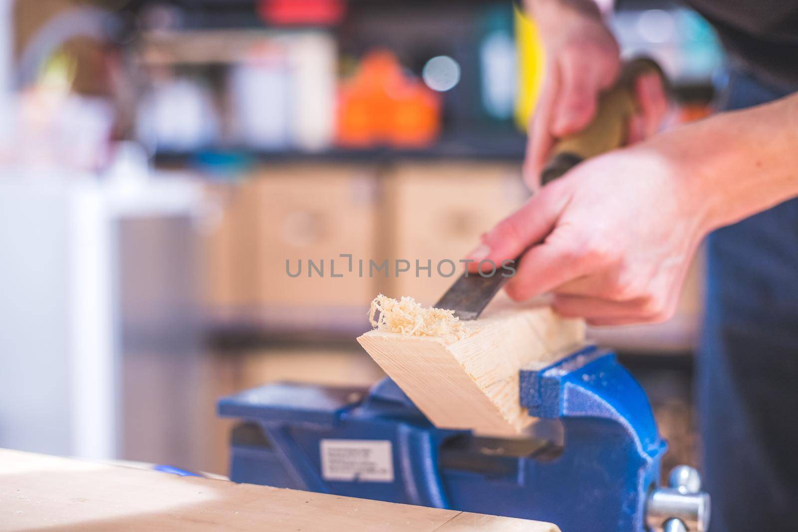 Close up of plane for smoothing timber, workshop