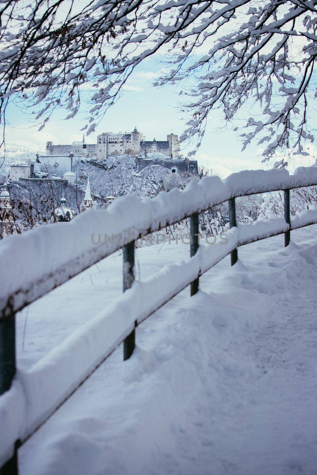 Walking promenade in Salzburg, snowy winter landscape by Daxenbichler