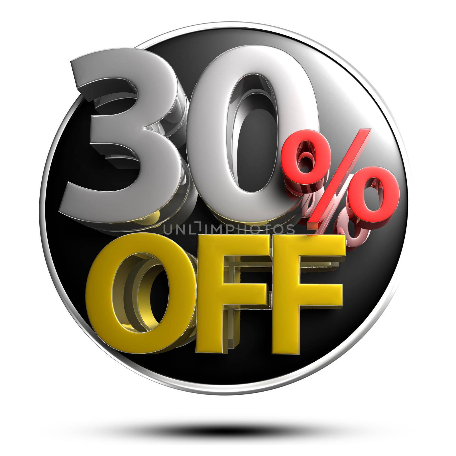30% OFF on white background illustration 3D rendering with clipping path. by thitimontoyai
