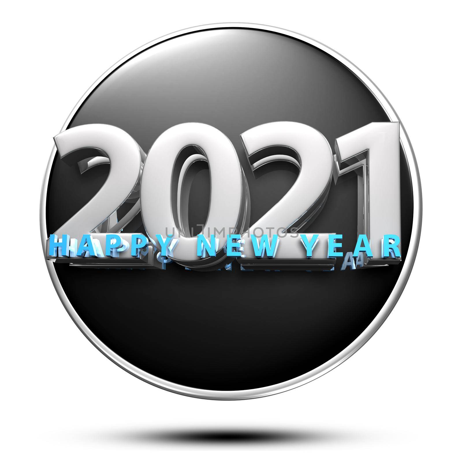 Happy new year 2021 isolated on white background illustration 3D rendering with Clipping Path.
