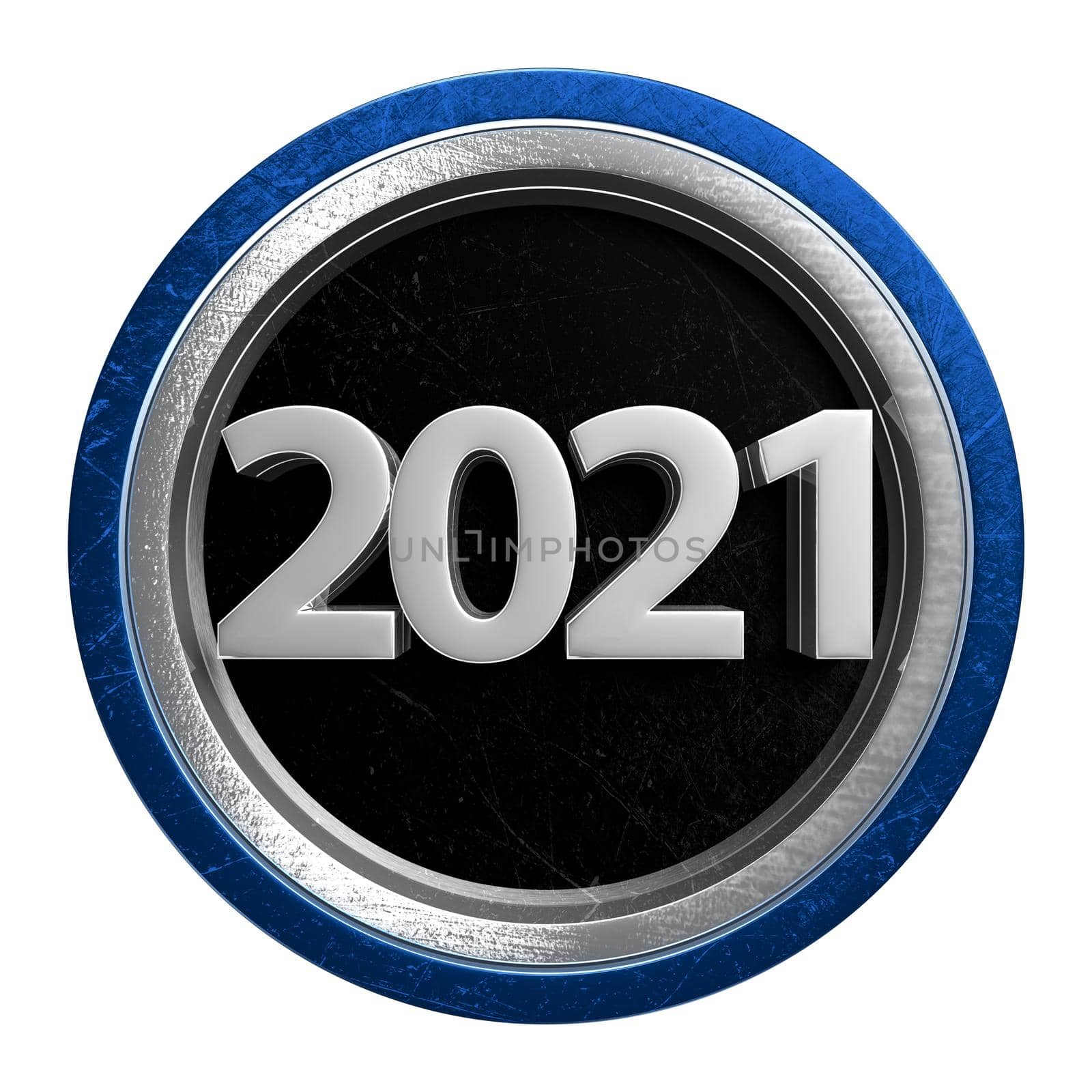 The numbers 2021 are inside the high-tech circle on white background illustration 3D rendering with clipping path. by thitimontoyai