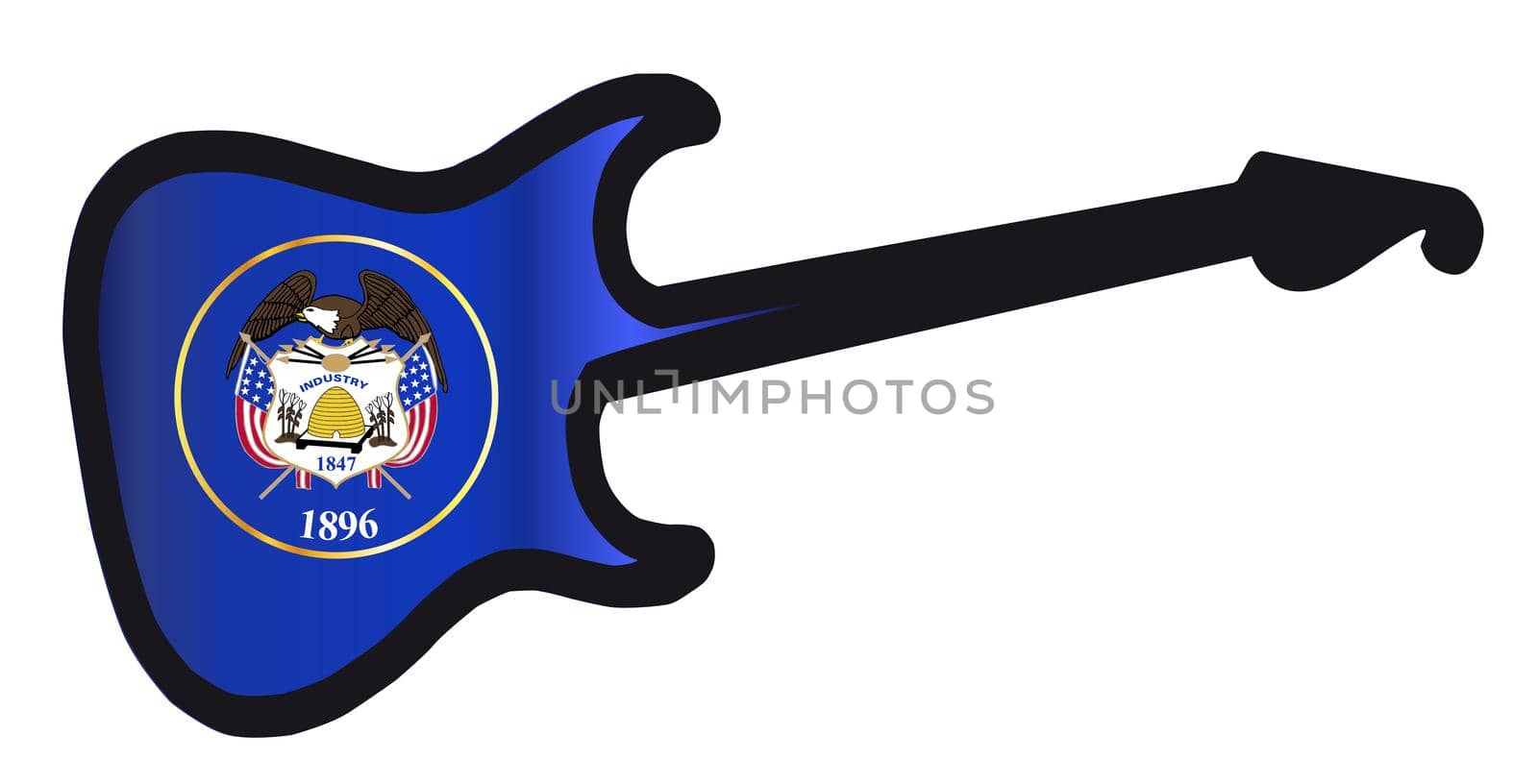 An original solid body electric guitar isolated over white with the Utah state flag