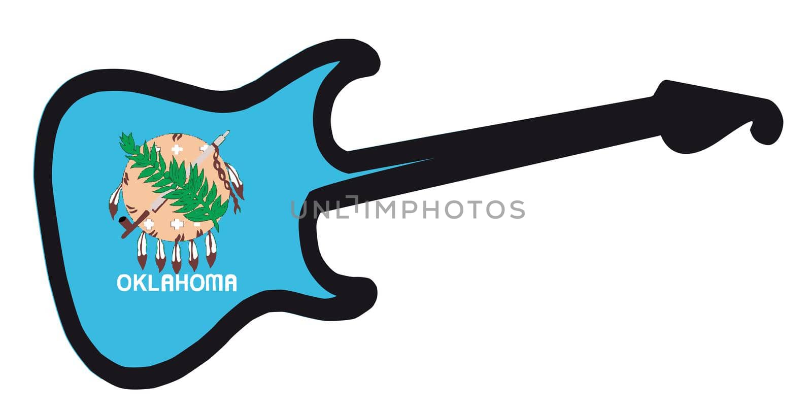 An original solid body electric guitar isolated over white with the Oklahoma state flag