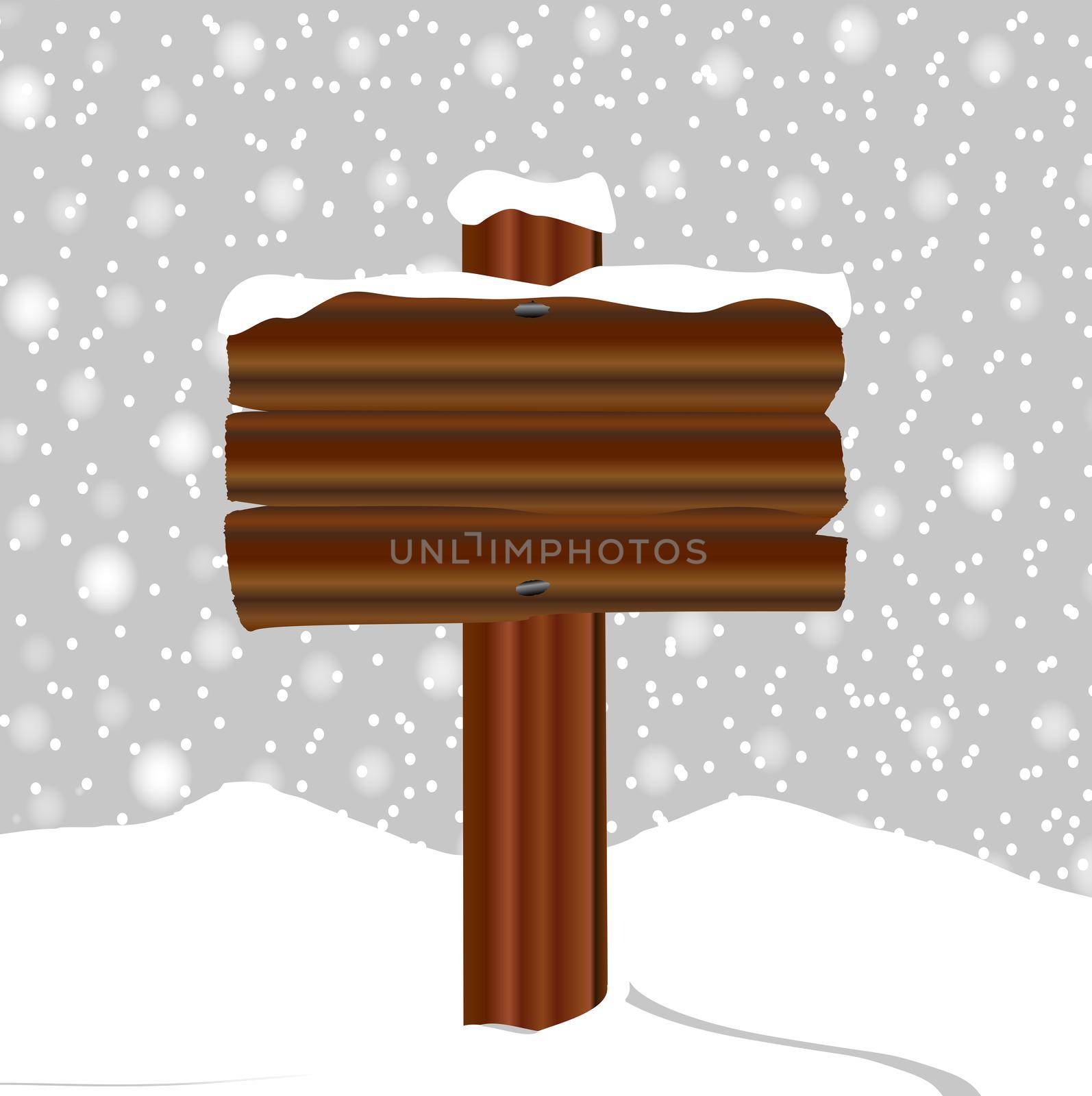 Winter Blank Wooden Sign With Snow by Bigalbaloo
