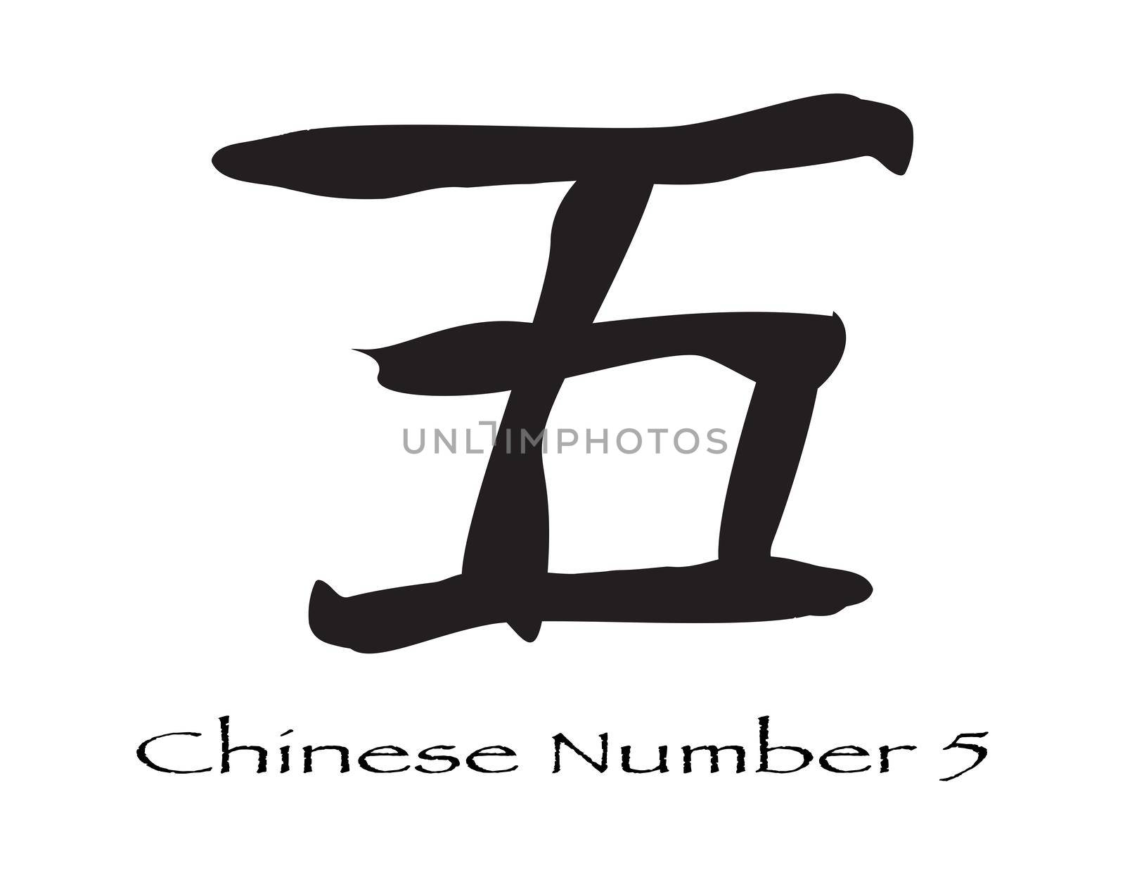 The Chinese Mandarine logogram for the number five isolated on a white background