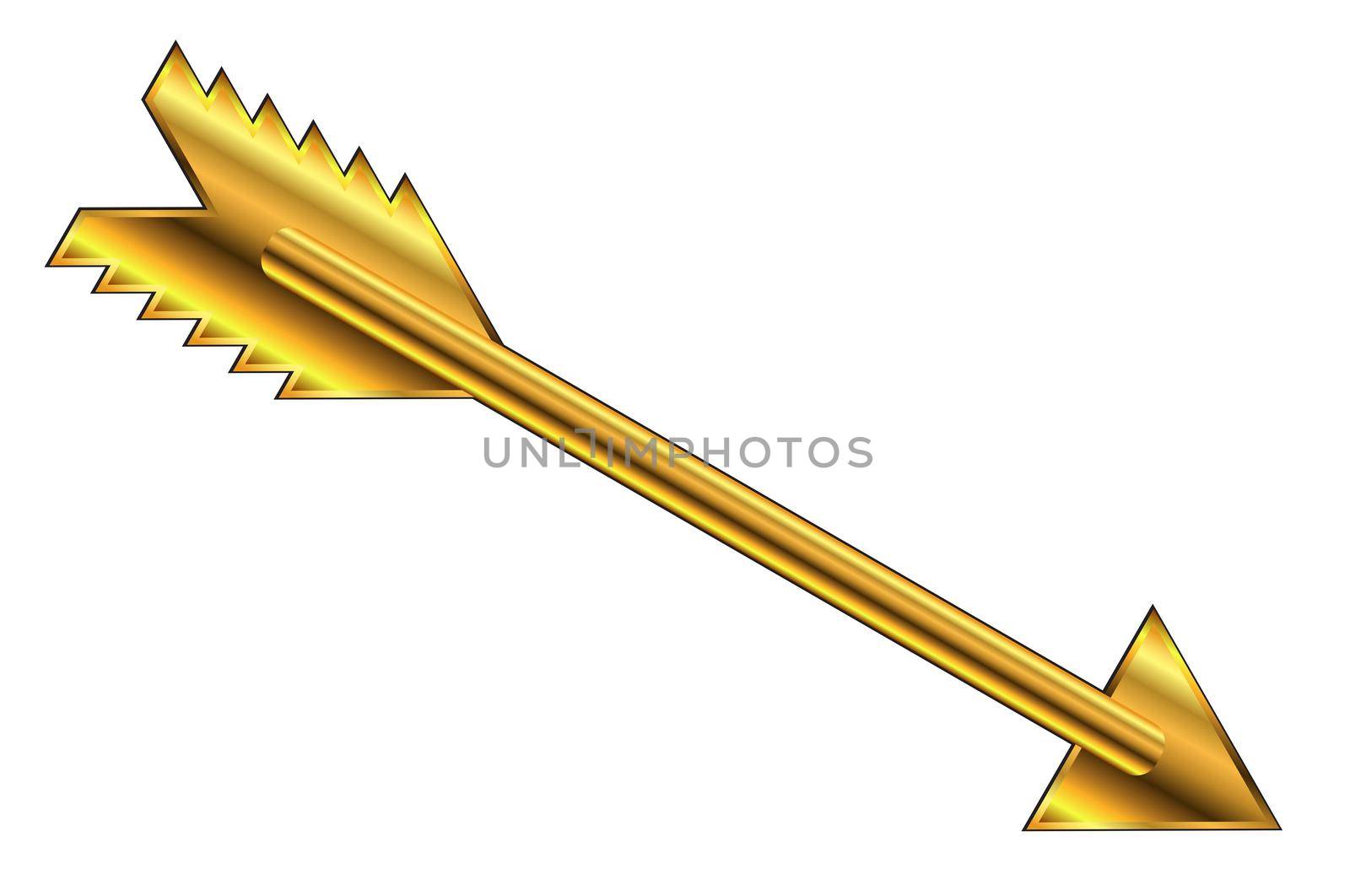 The golden arrow isolated over a white background
