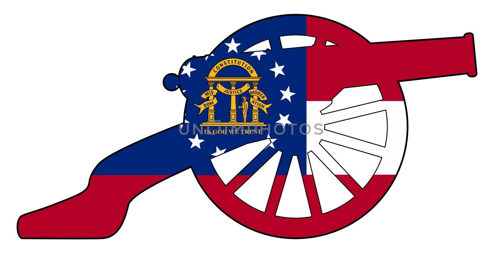 Georgia Flag With Civil War Cannon Silhouette by Bigalbaloo