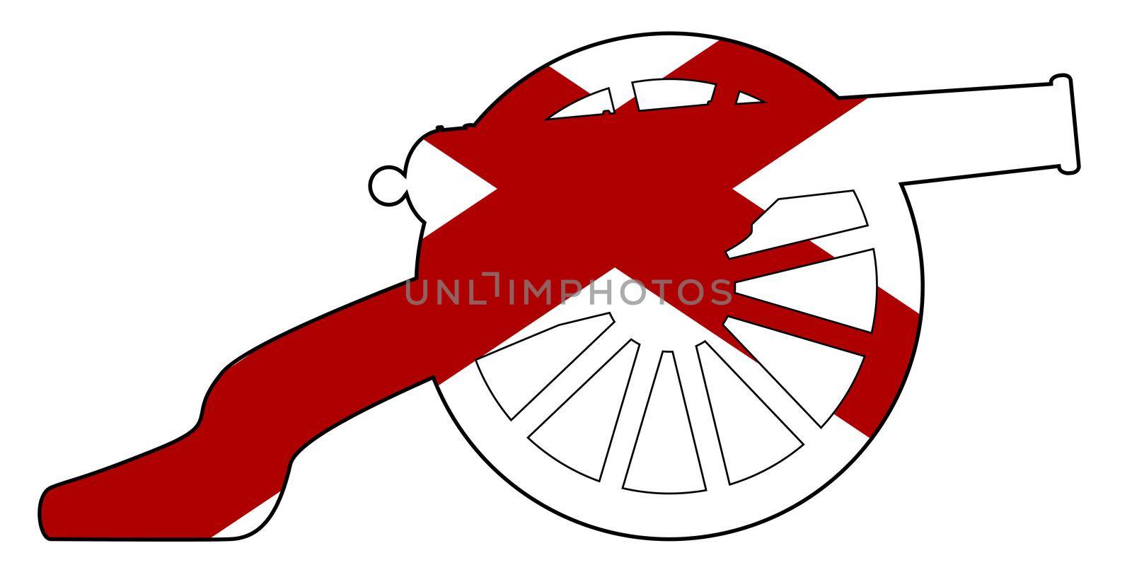 Typical American civil war cannon gun with Alabama state flag isolated on a white background