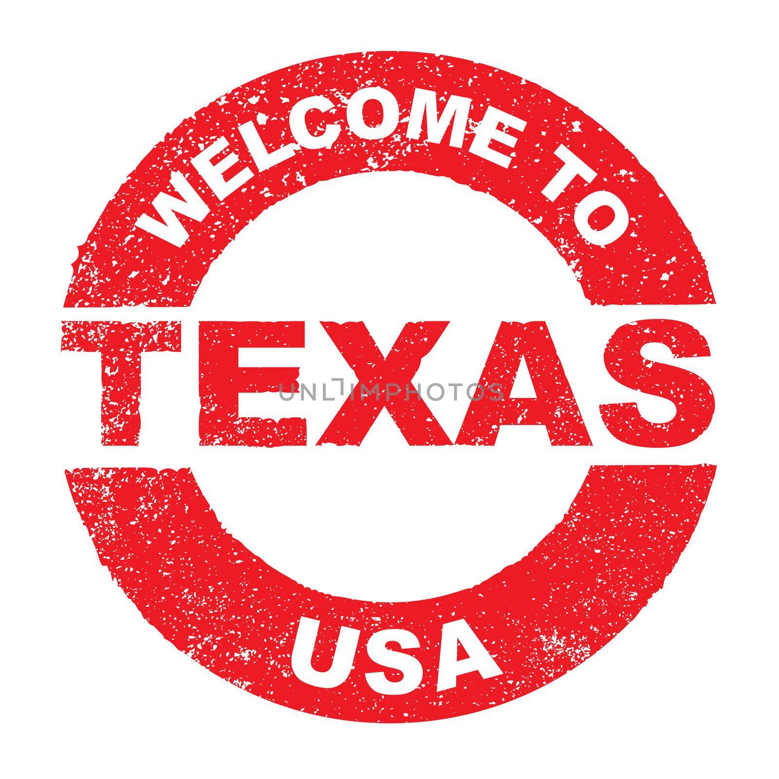 A grunge rubber ink stamp with the text Welcome To Texas USA over a white background