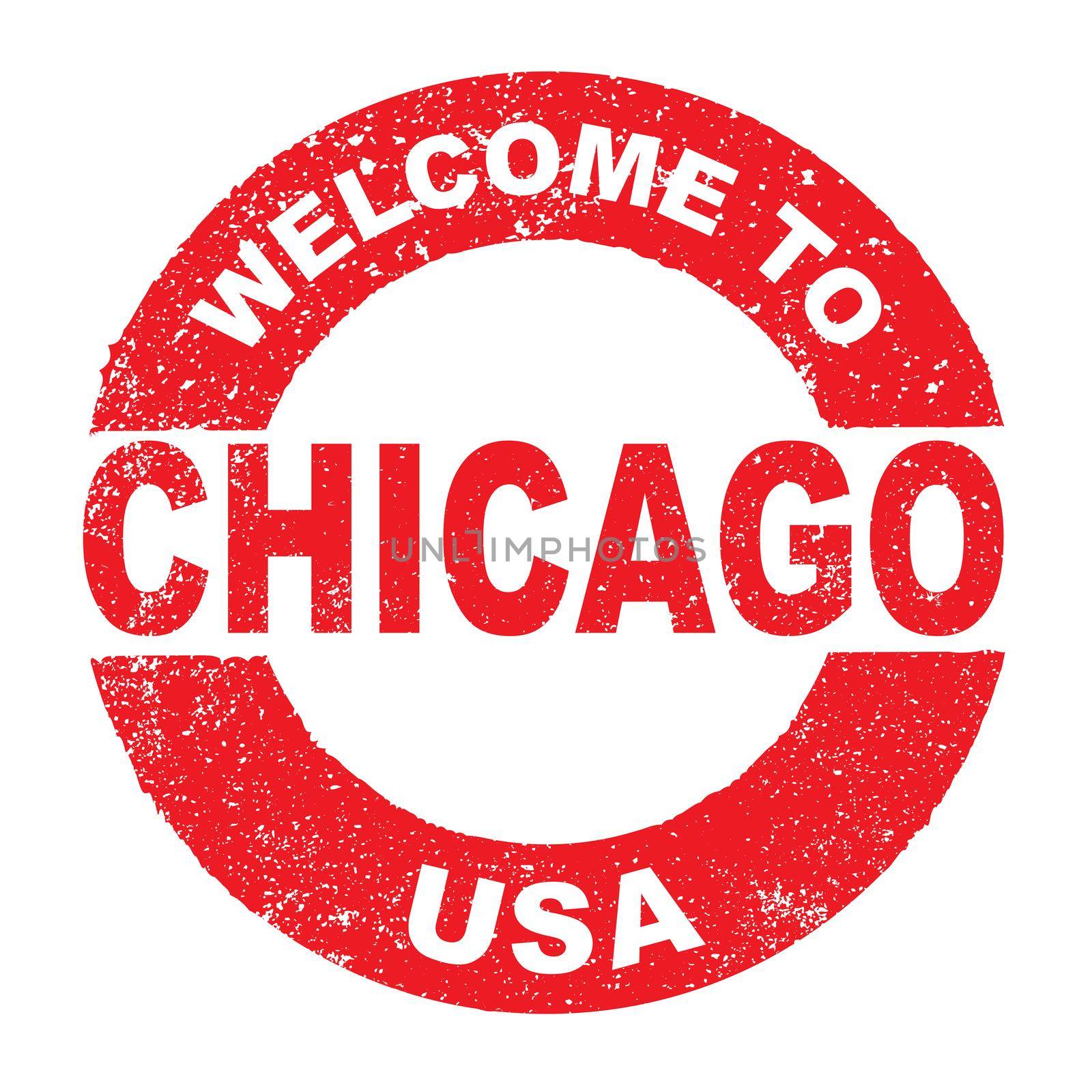 A grunge rubber ink stamp with the text Welcome To Chicago USA over a white background