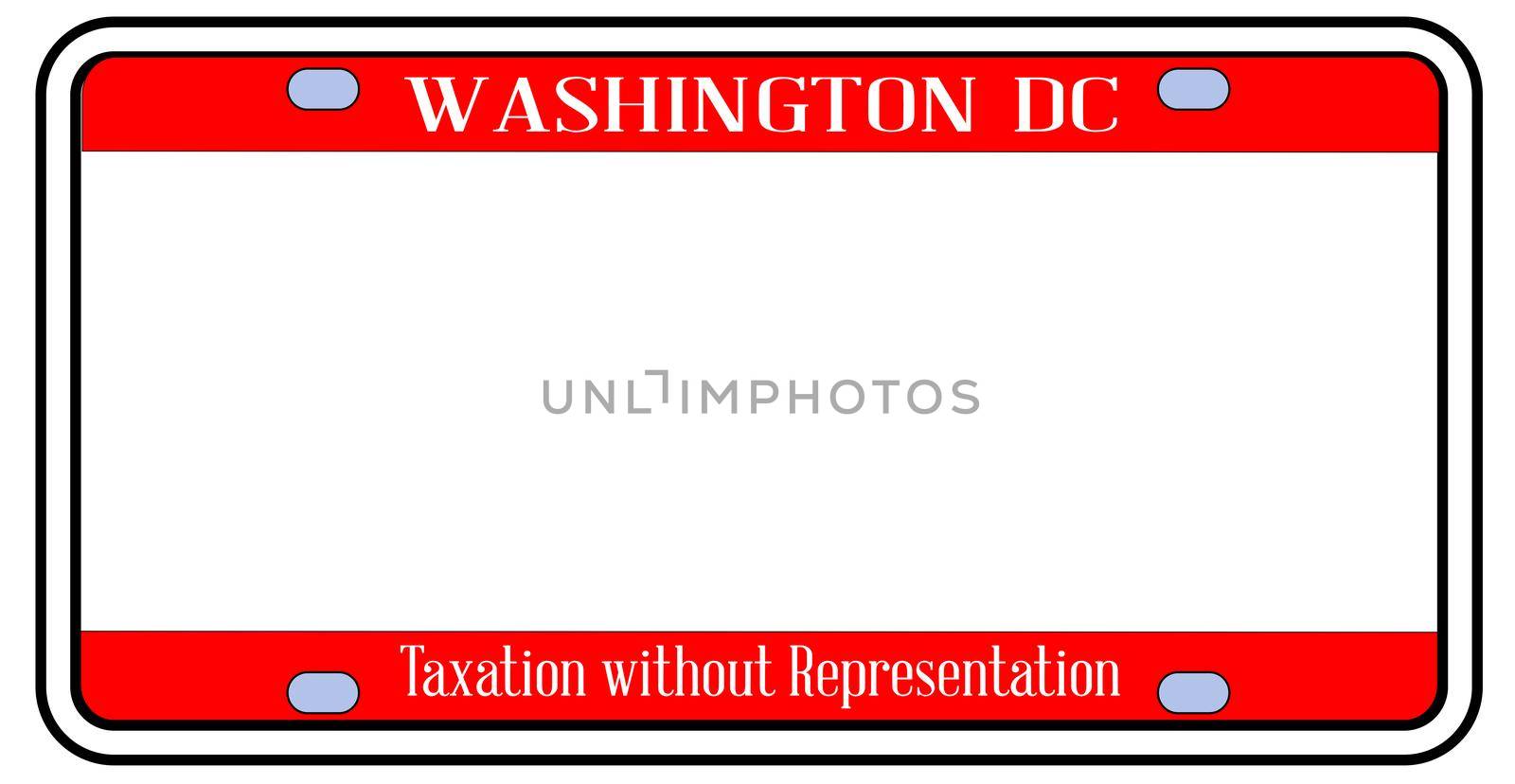 Blank Washington DC state license plate in the colors of the state flag over a white background