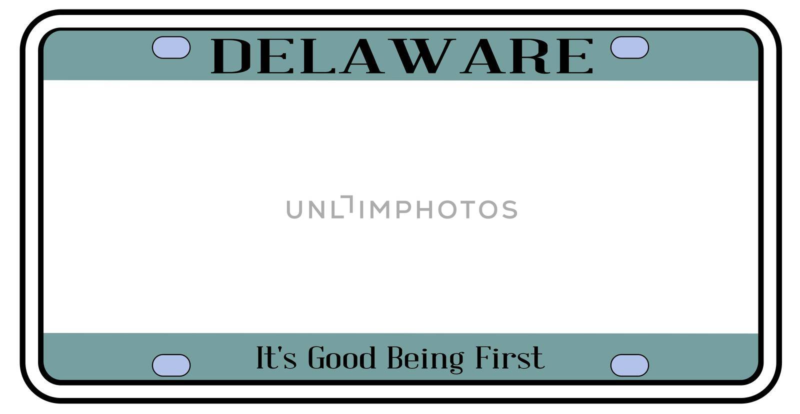 Blank Delaware state license plate in the colors of the state flag over a white background