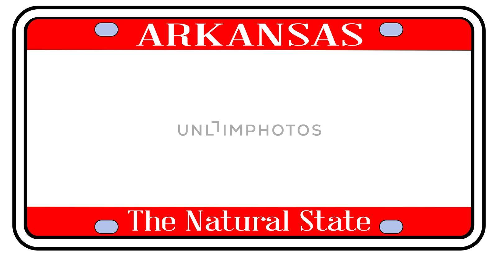 Arkansas state license plate in the colors of the state flag over a white background