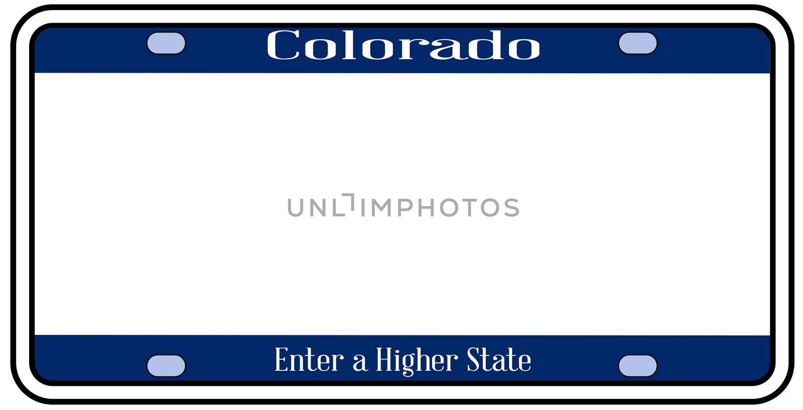 Colorado state license plate in the colors of the state flag with the flag icons over a white background