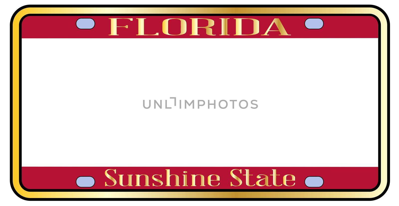 Blank Florida state license plate in the colors of the state flag over a white background