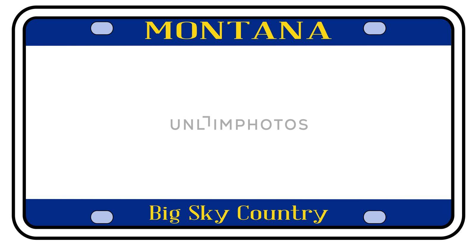 Blank Montana state license plate in the colors of the state flag over a white background